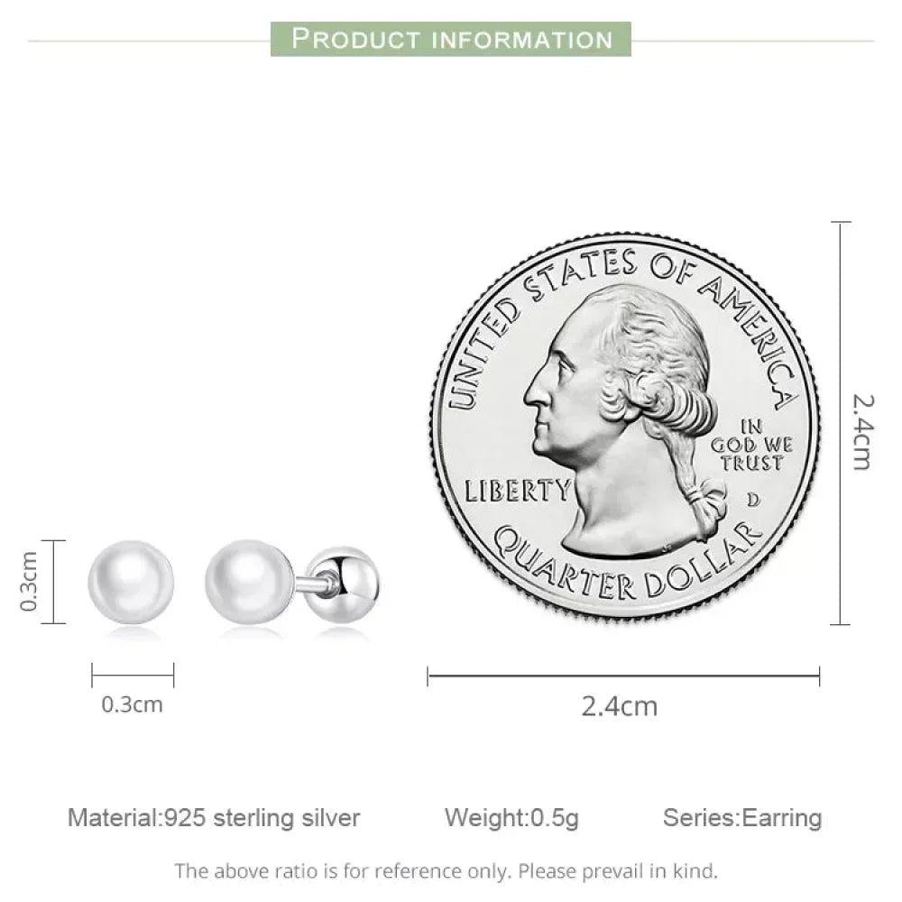 Charm And Elegance: 925 Sterling Silver Pearl Beads Screw Stud Earrings