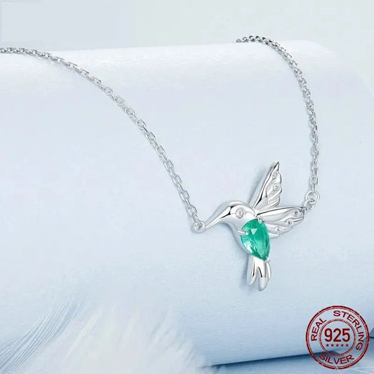 Elegant Sterling Silver Hummingbird Pendant Necklace