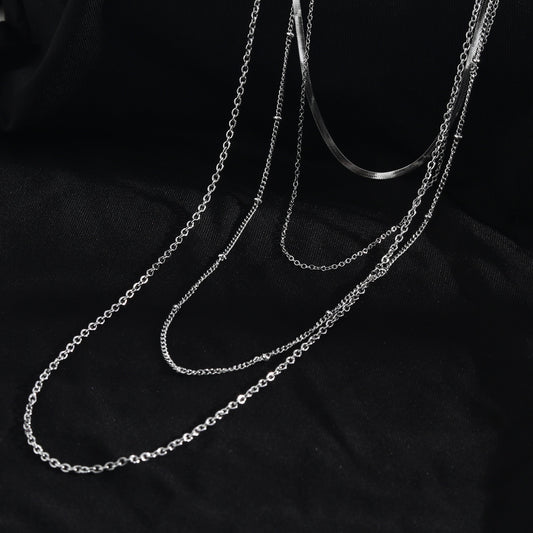 SABRINA Four-Layer Multi Chain Necklace in Silver