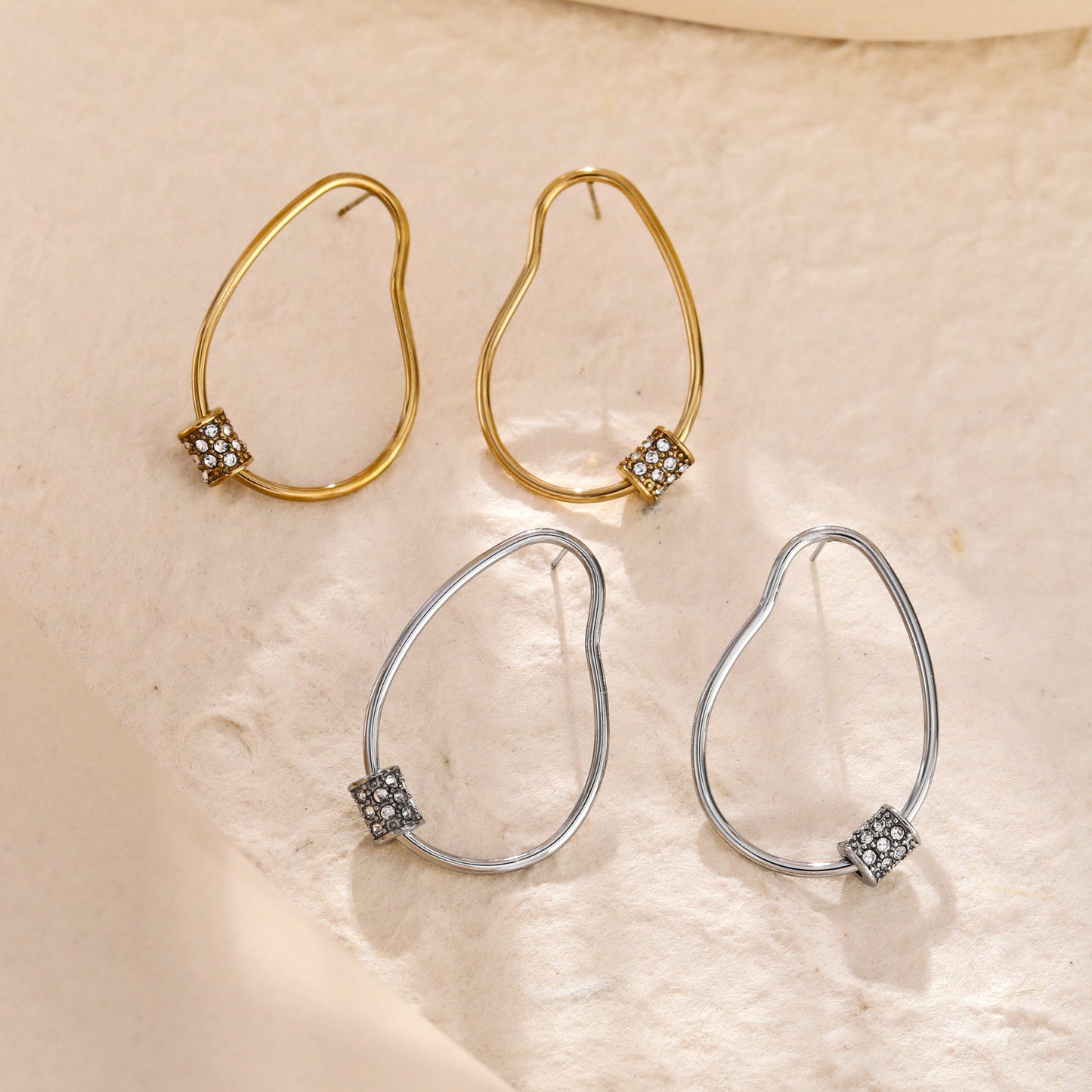SIMAN Irregular Shaped Pavé Zirconia accented Hoop Earrings in Gold