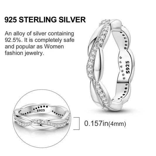 925 Sterling Silver Twisted CZ Band Ring