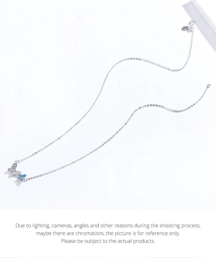 Soar with Style: Blue Zircon Korean Style Sterling Silver Butterfly Necklace