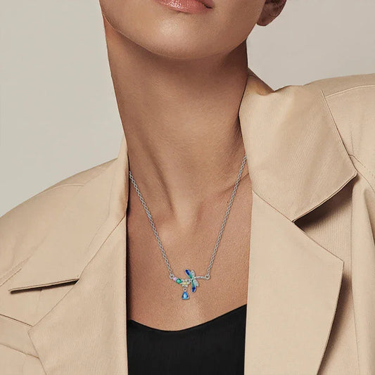 Sterling Silver Crystal Dragonfly Necklace