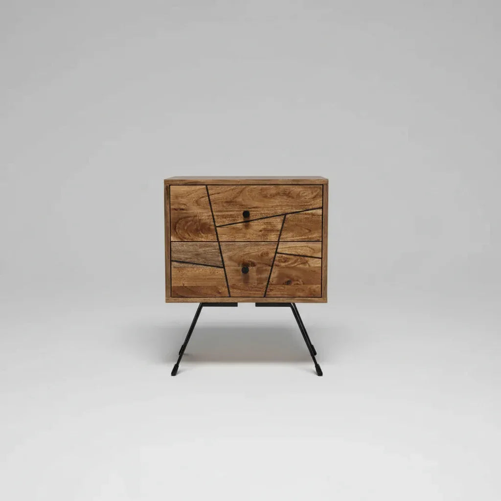 Table d'appoint style Mid-Century en bois D'Acacia avec 2 tiroirs