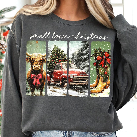Sweatshirt Crew Hoodie T-Shirt Christmas Vintage Christmas Small Town Christmas