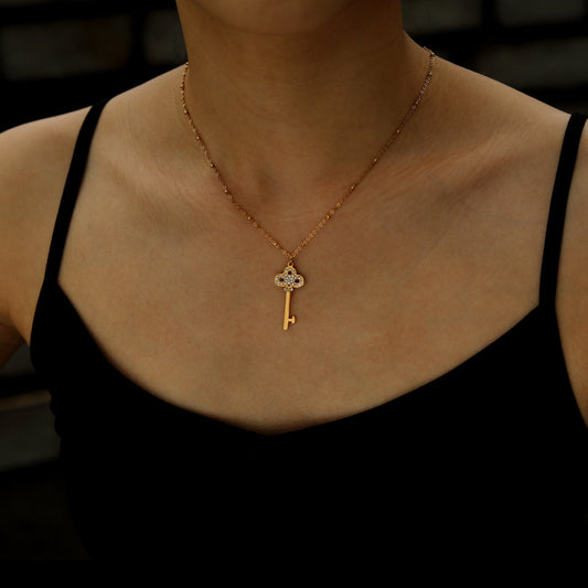 UNLOK Beaded Gold Chain with Zirconia Embellished Key Pendant