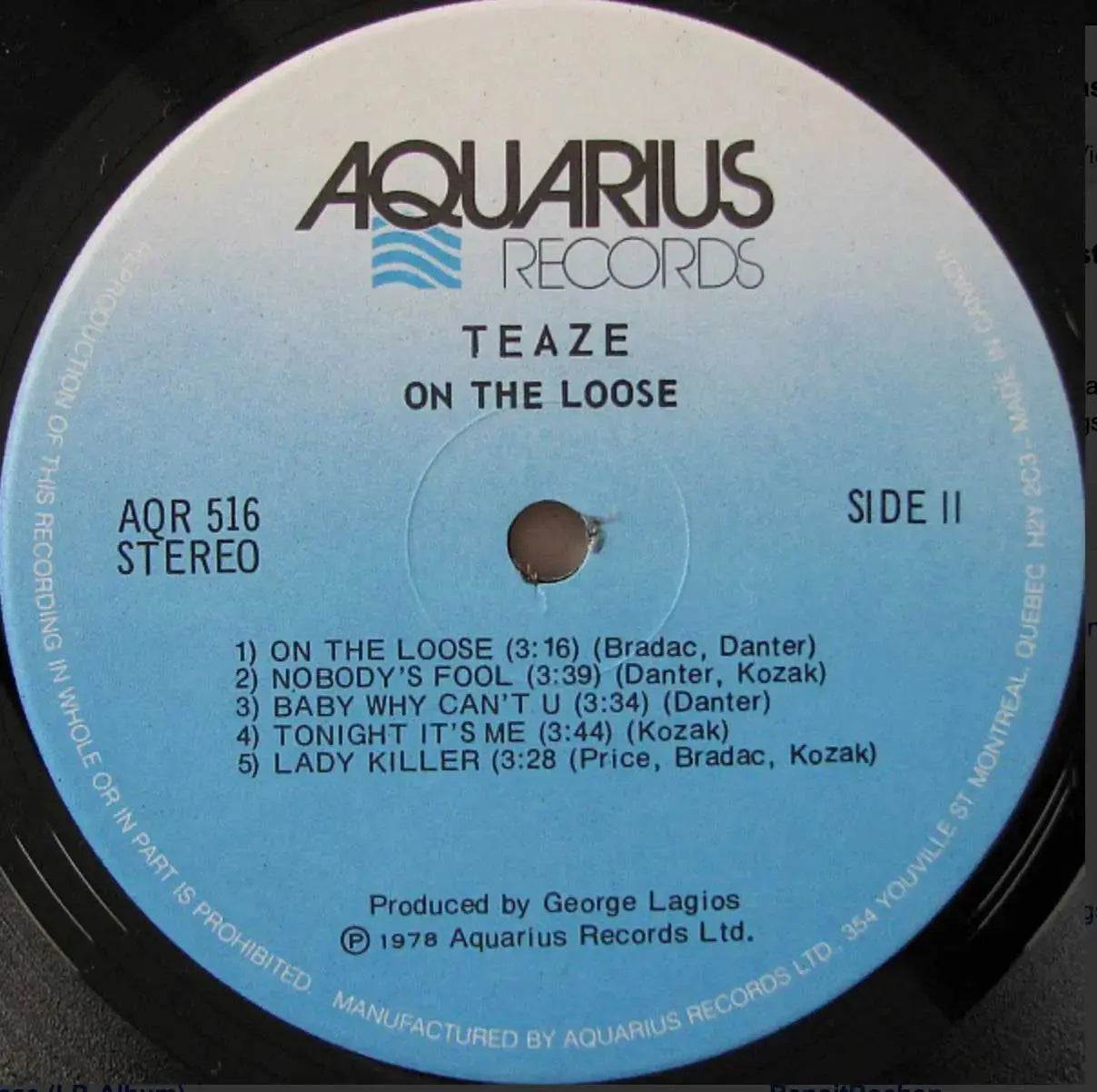 Teaze - On The Loose - 1st Pressing, 1978 Original