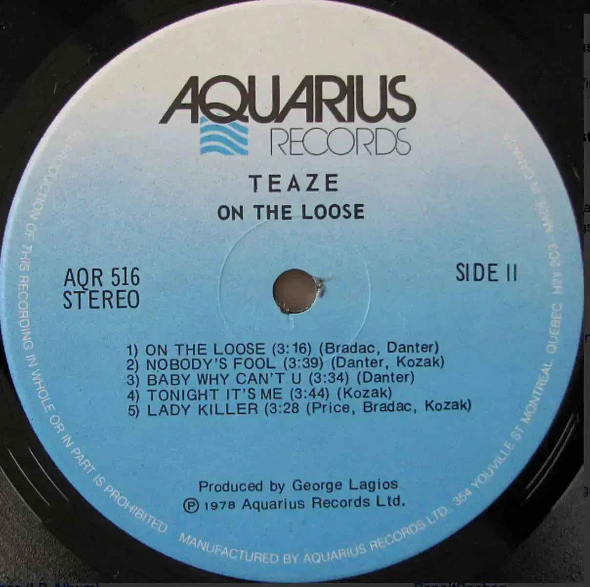 Teaze - On The Loose - 1st Pressing, 1978 Original