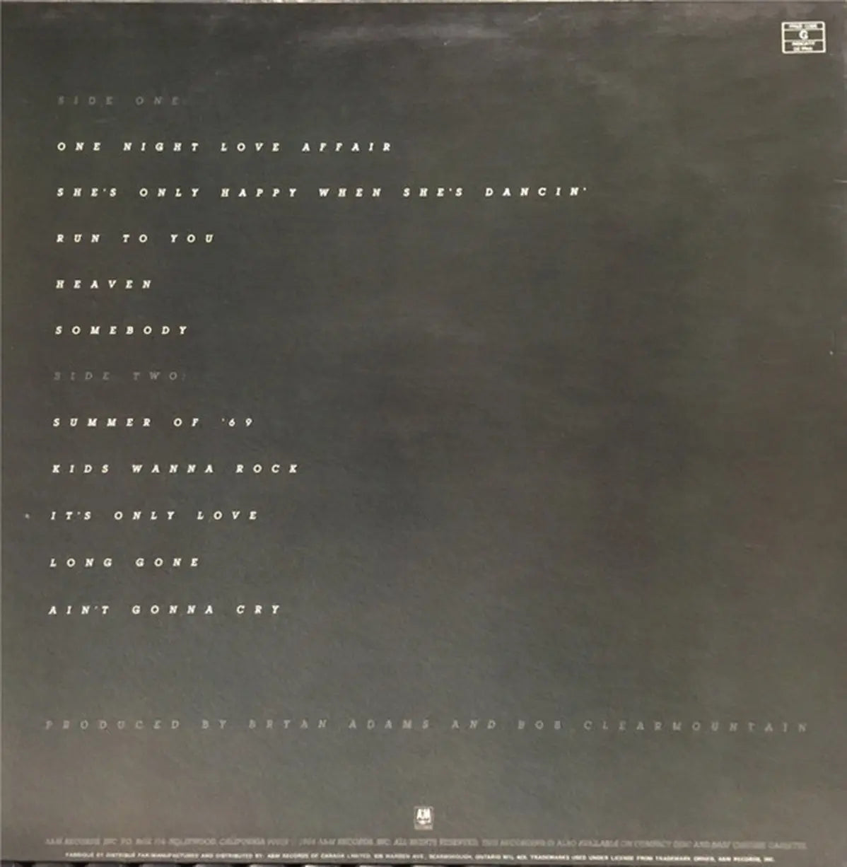 Bryan Adams – Reckless - 1984 Original