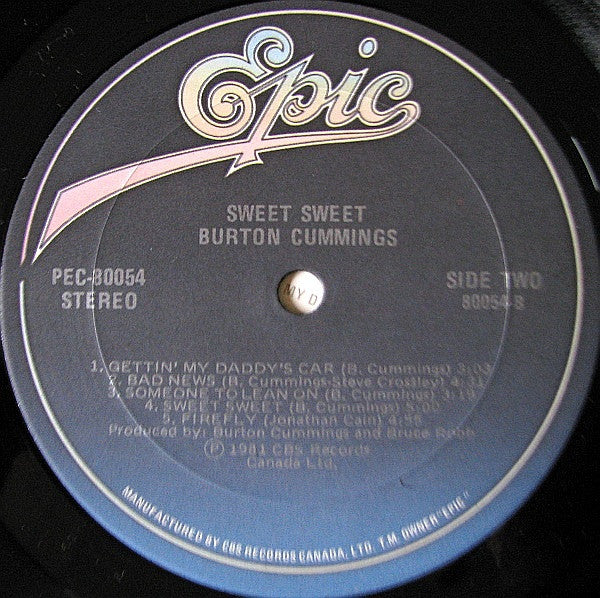 Burton Cummings – Sweet Sweet - Pressage original de 1981