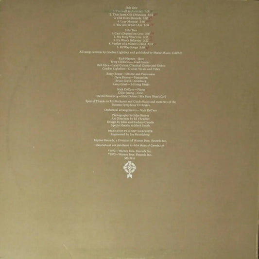 Gordon Lightfoot β Old Dan's Records - Early Pressing