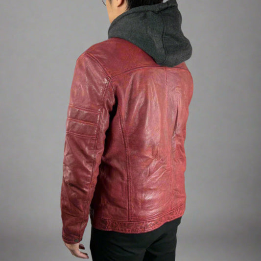 Men's Sheep Leather Jacket with Removable Hoodie