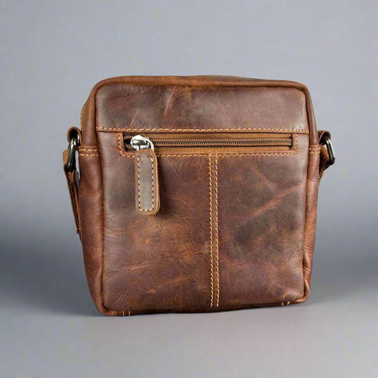 Greenwood Leather Mini-Messenger Bag. Compact Wax Pull-Up Leather Bag for Urban Adventures