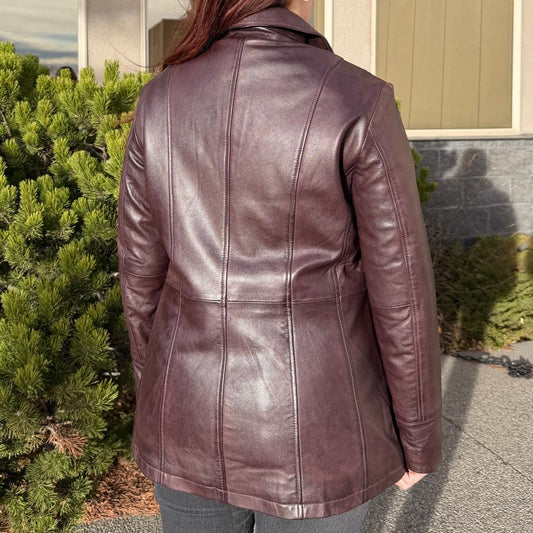 Classic Women's Mid-Length Lamb Leather Jacket