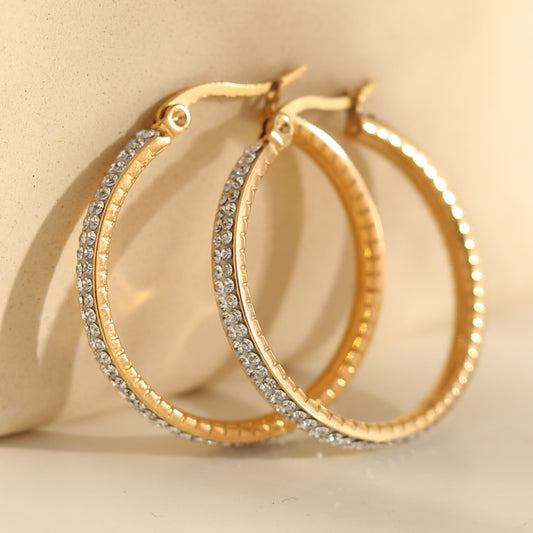YARA Gold: 'Pavé All the Way' Zirconia Hoop Earrings (Regular Size)