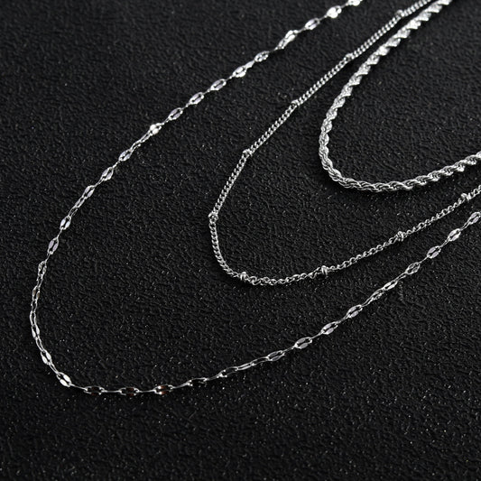 ZURI Triple Layer Mixed-Chain Necklace in Silver