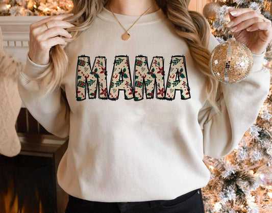 Sweatshirt Crew Neck Hoodie Or T-Shirt Christmas Mama Christmas Print