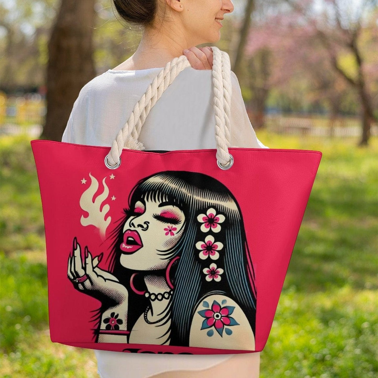 Pink Diesel Hemp rope tote bag
