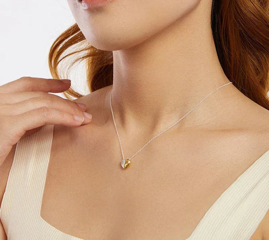 Gold Plated Heart Pendant Necklace For Women - 925 Sterling Silver Couple Heart Jewelry