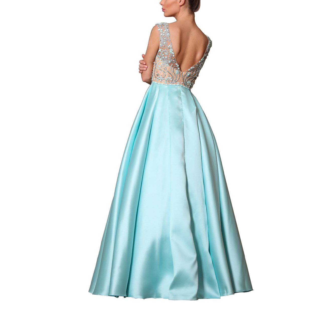 Beaded A-line Taffeta Long Dress