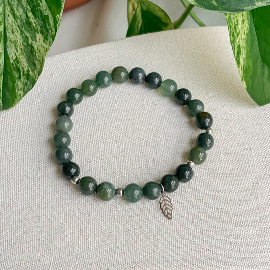FEUILLE | Bracelet en agate mousse et acier inoxydable