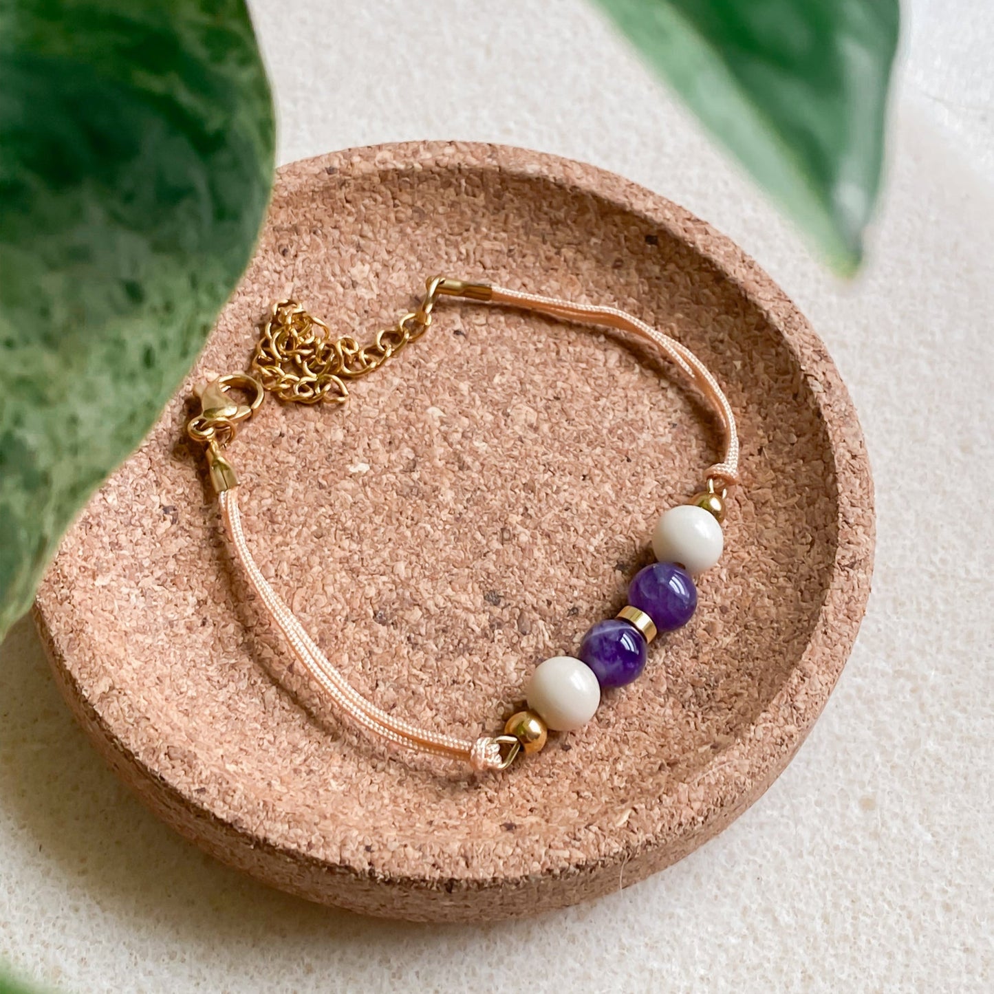 Bracelet cordon ajustable avec améthyste | ZÉPHYR