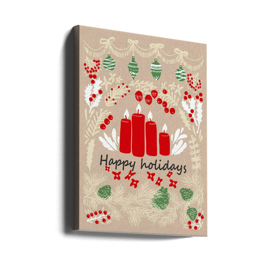 Wall art happy holidays - folk art illustration Canvas Print