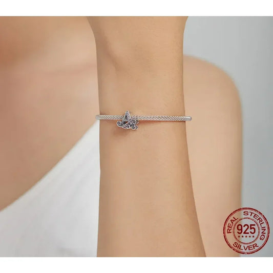 Chic 925 Sterling Silver Cz Alphabet Beads For Charm Bracelet - Vintage A To Z Letter Charms (Bsc030)