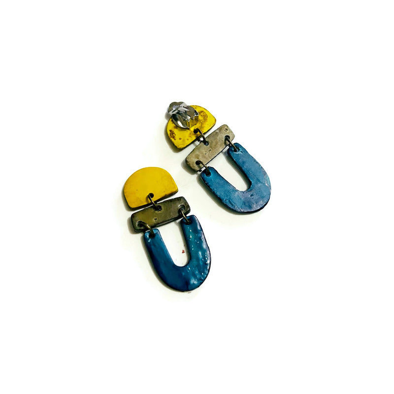 Colorful Artsy Statement Earrings Post or Clip On- "Beth"