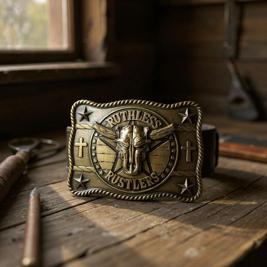 Ruthless Rustlers Marshal Belt Buckle | Antique Gold