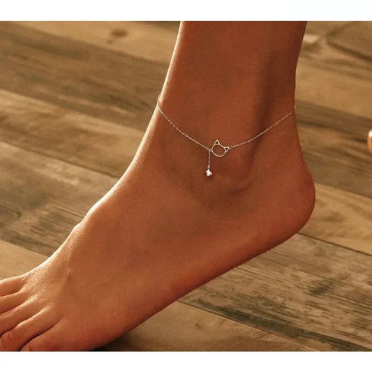 Elegant 925 Sterling Silver Bell And Cat Anklet For Women - Sct003