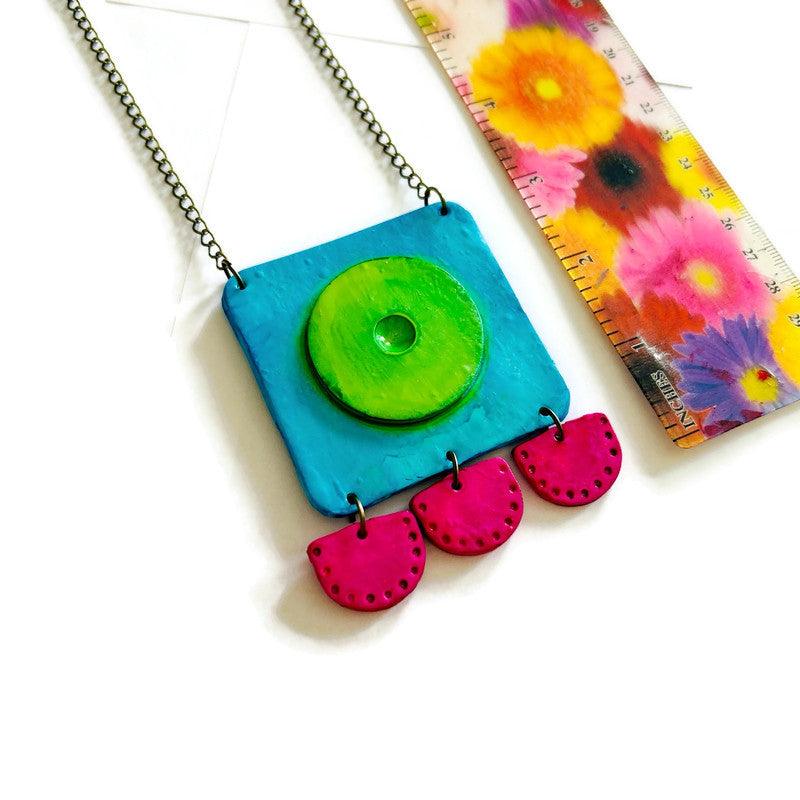 Handmade 80s Neon Geometric Clip-On Earrings