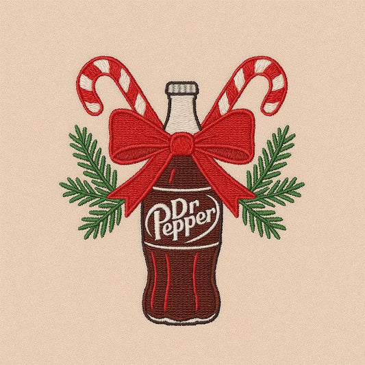 Embroidered Christmas Dr Pepper Sweatshirt – Cozy Holiday Candy Cane Design