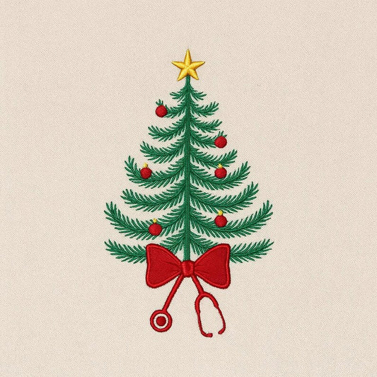 Embroidered Festive Christmas Nurse Tree & Bow