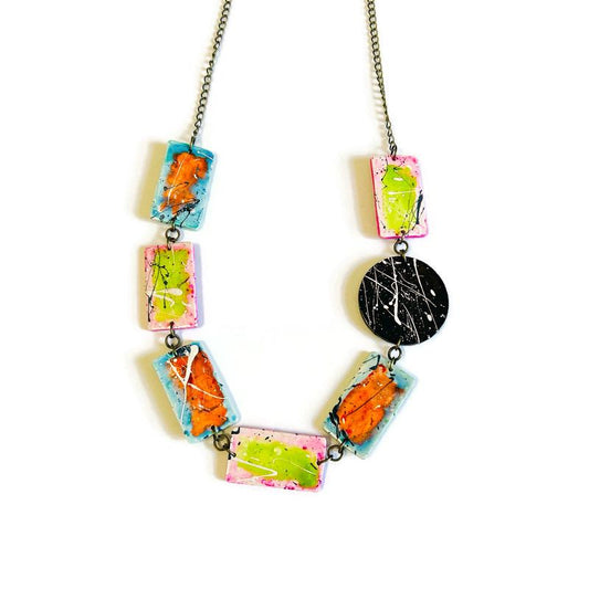 Bold Colorful Beaded Statement Necklace- Paint Spalsh