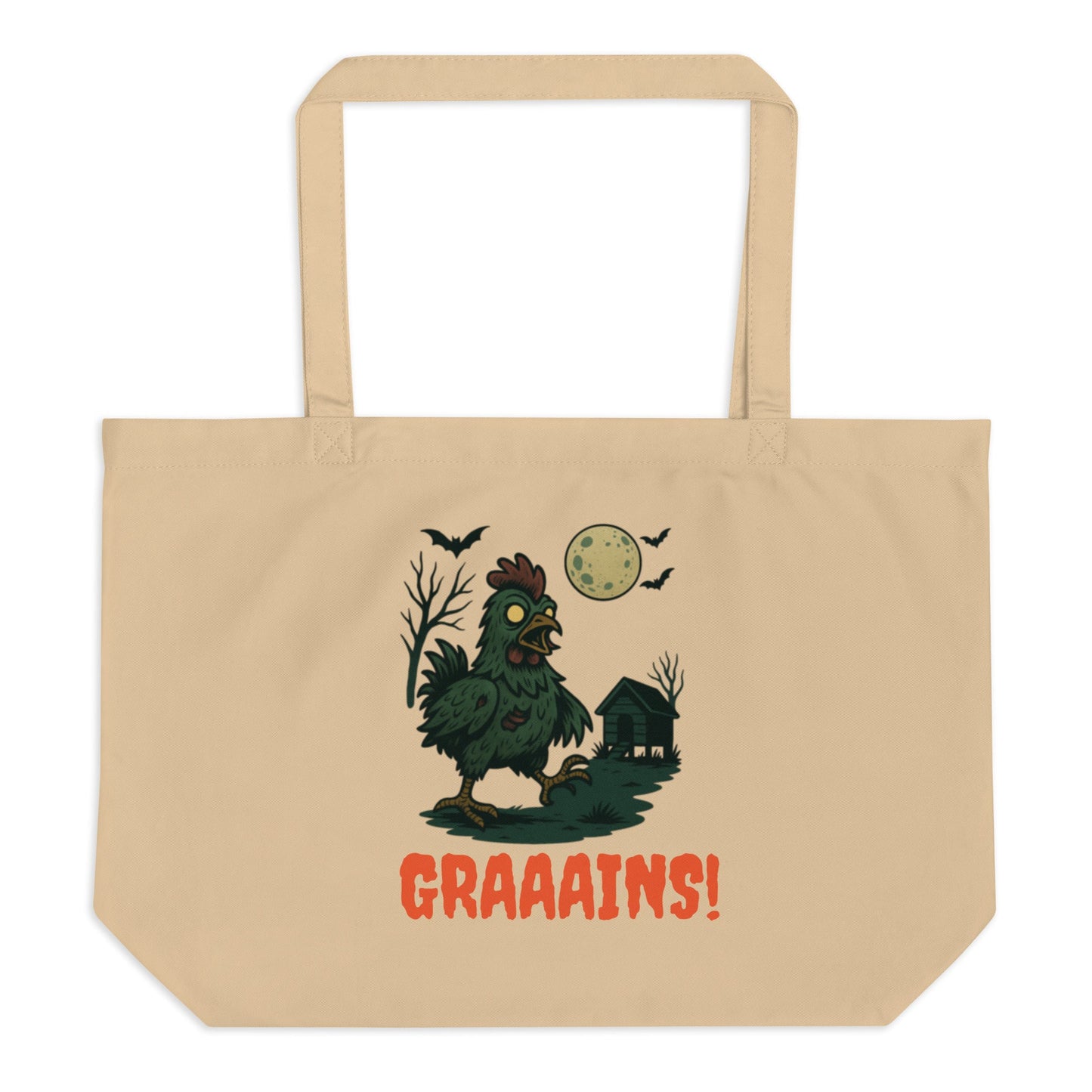 Halloween Chicken Zombie Scene large organic tote bag