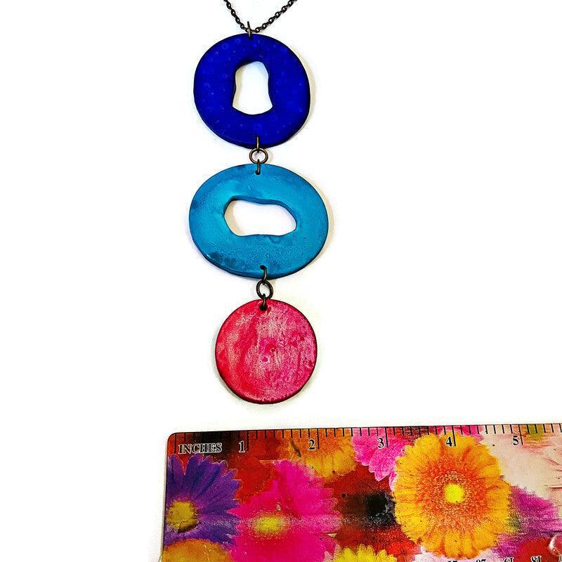 Long Colorful Statement Pendant Necklace, Handmade Polymer Clay