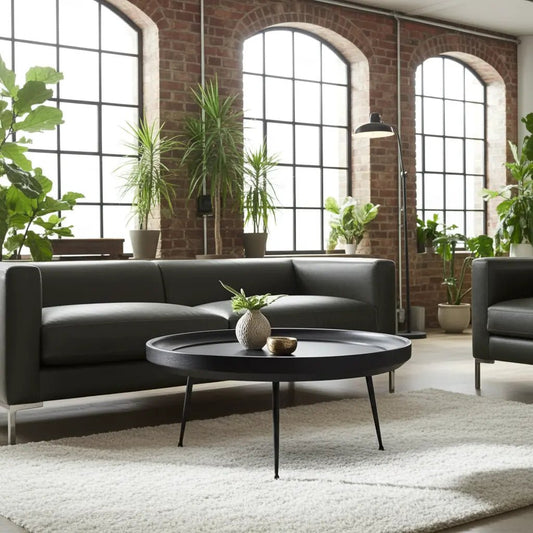 Table à Café ronde en bois de manguier fini noir