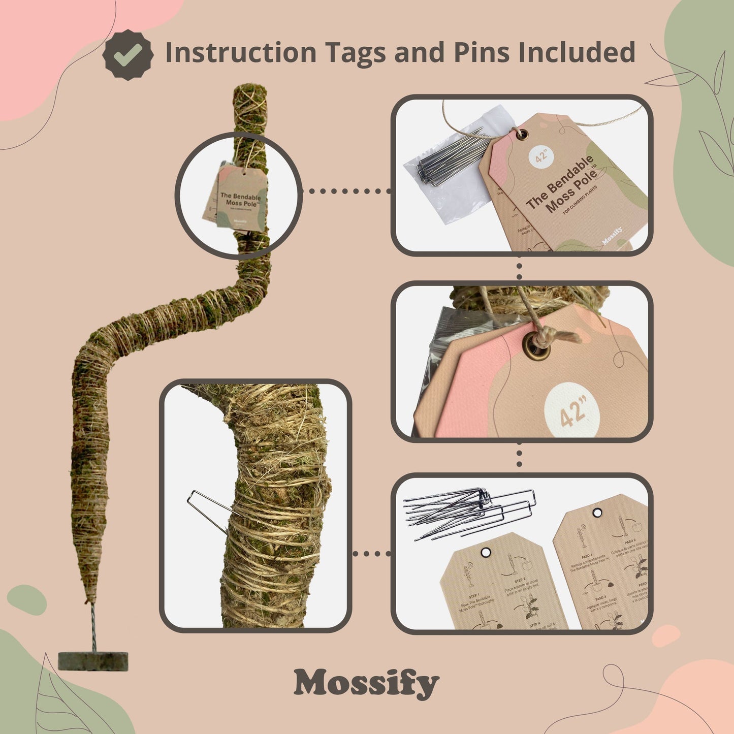 The Original Bendable Moss Pole⢠- Best Seller (Pins Included)