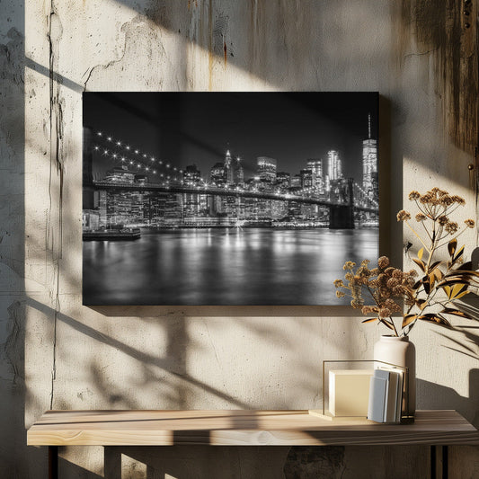 Wall art- MANHATTAN SKYLINE and BROOKLYN BRIDGE Idyllic Nightscape