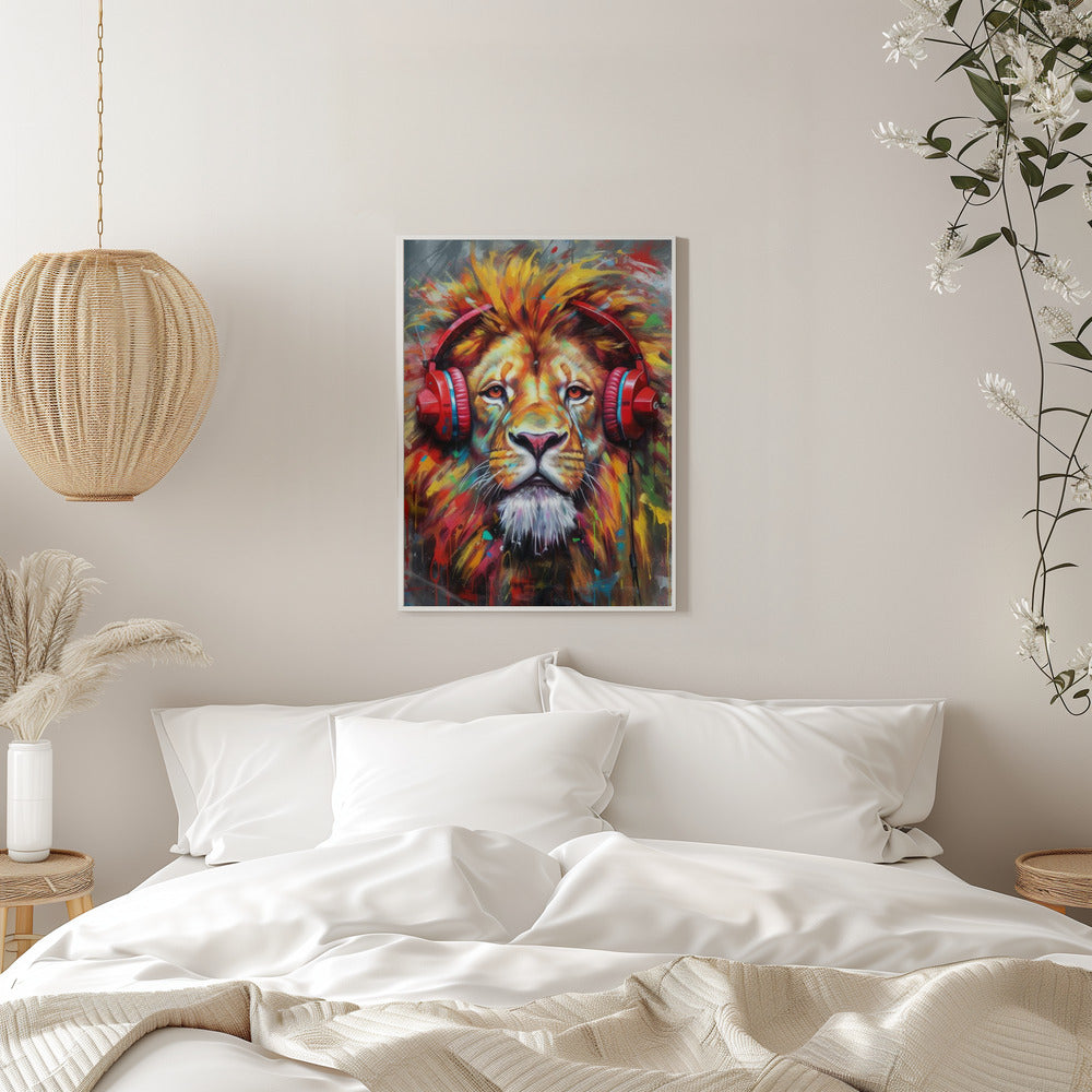 Wall art Lion With Headphones animal