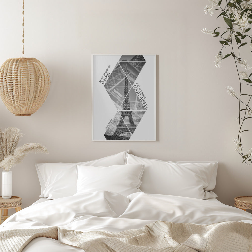 Wall art Coordinates PARIS Eiffel Tower | monochrome