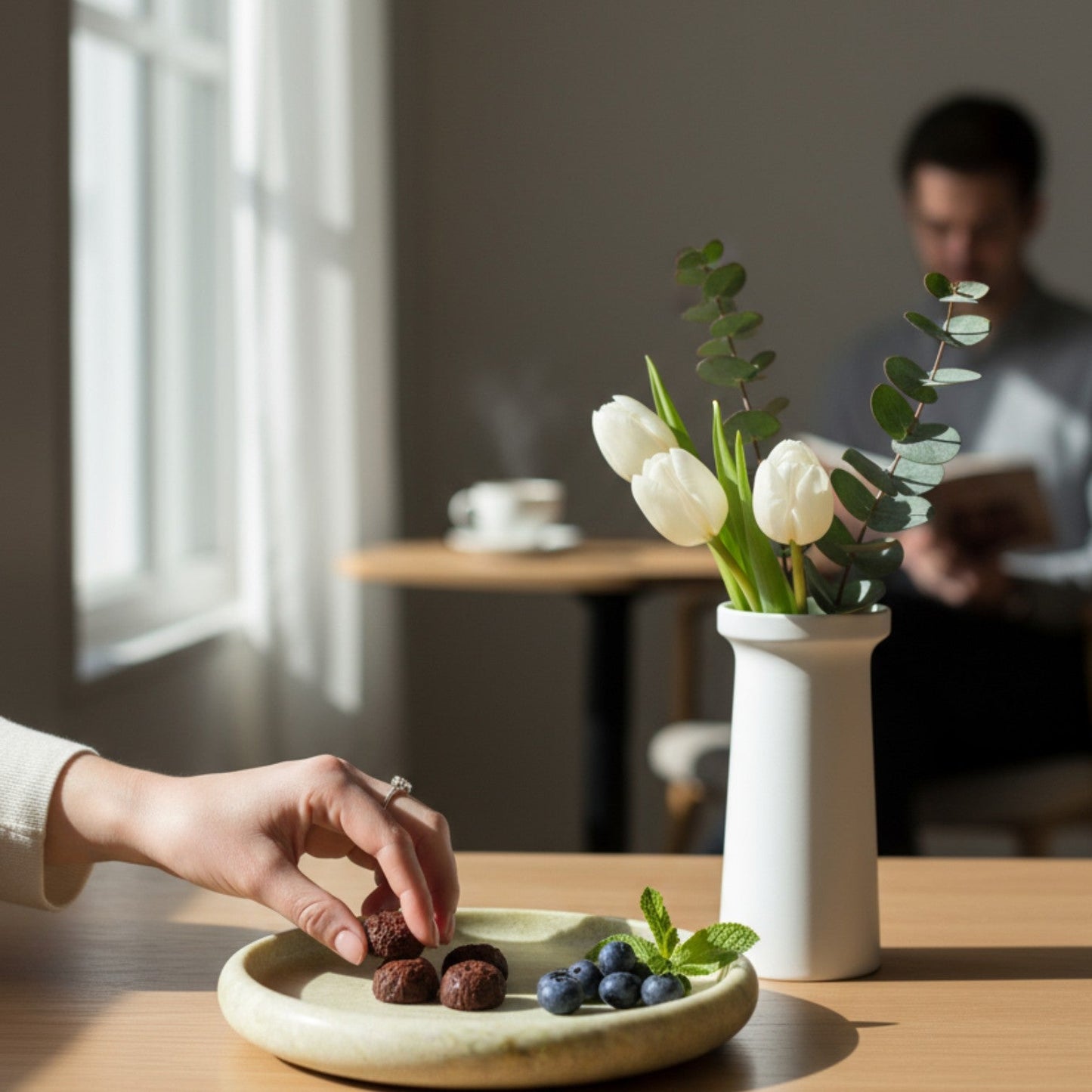 Plateau en marbre poli - Crème