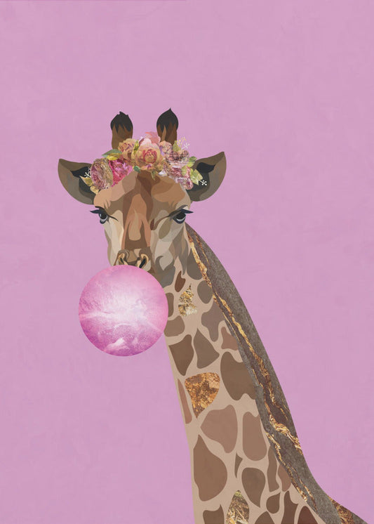 Wall art Giraffe pink bubblegum