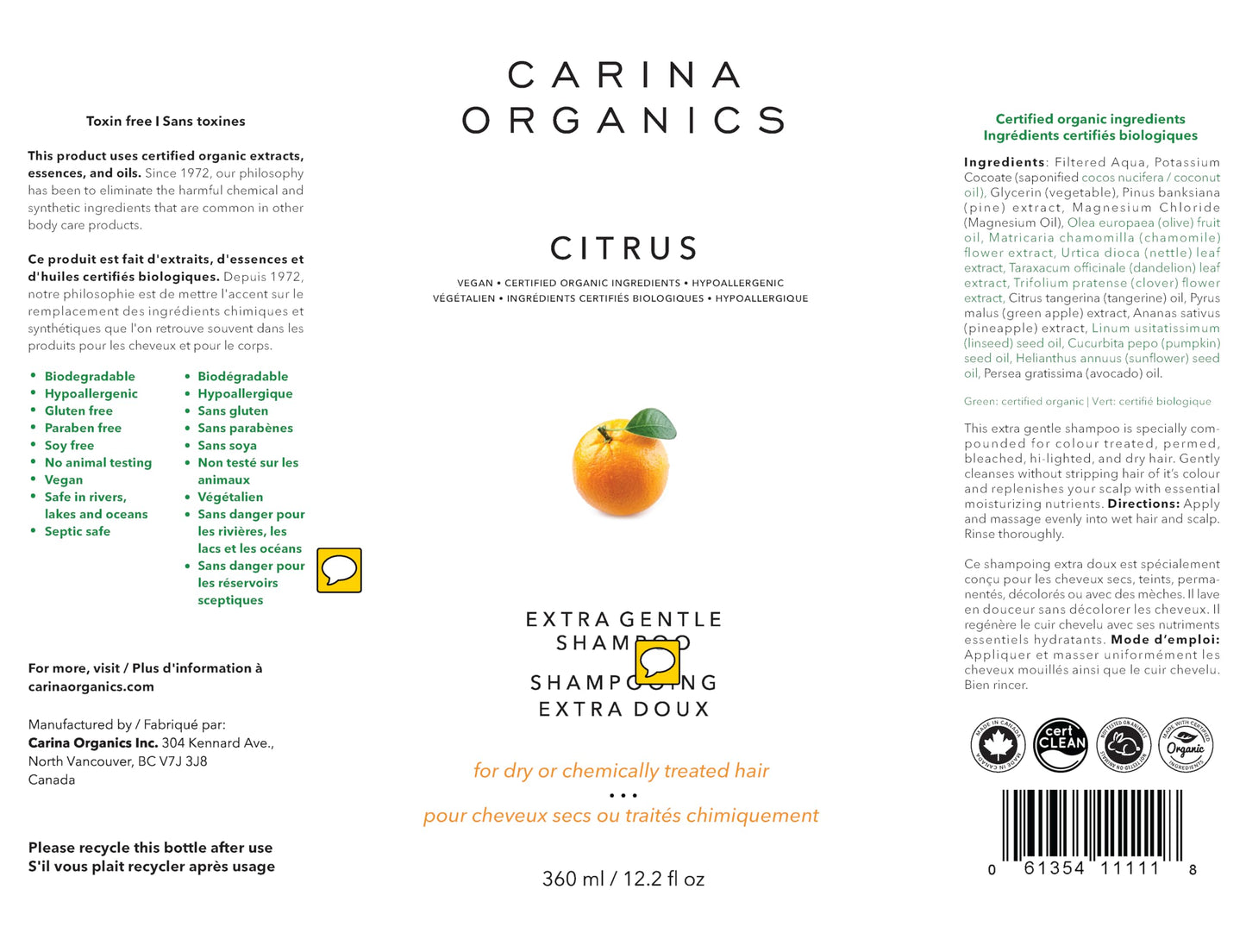Carina Organics - Citrus Shampoo (Extra Gentle) (360ml 12)