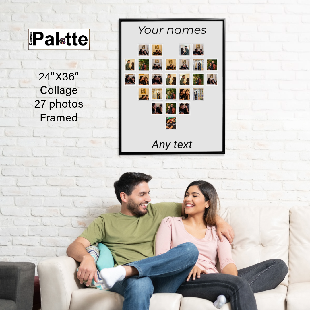 24″X36″ Collage Canvas 27 Photos Shape Heart