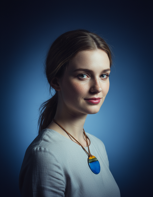 Blue Disc Pendant Necklace Handmade