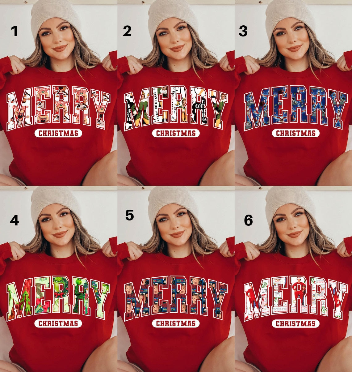 Crewneck Hoody  Merry Christmas Letters – 6 Pattern BEST MOVIES