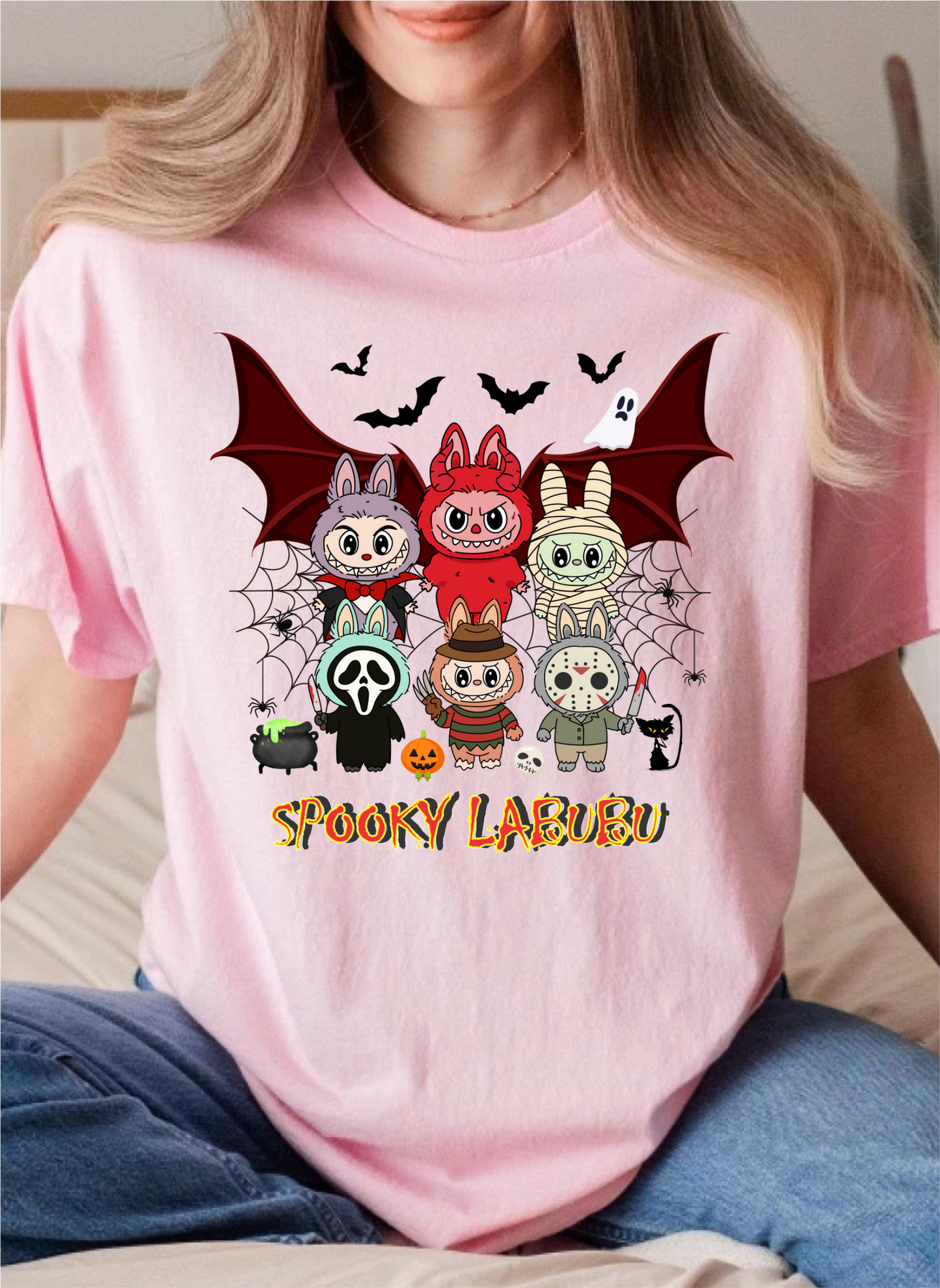 [Adult size] Halloween Labubu Graphic Tee: Kawaii Spooky 100% Cotton Unisex Shirt