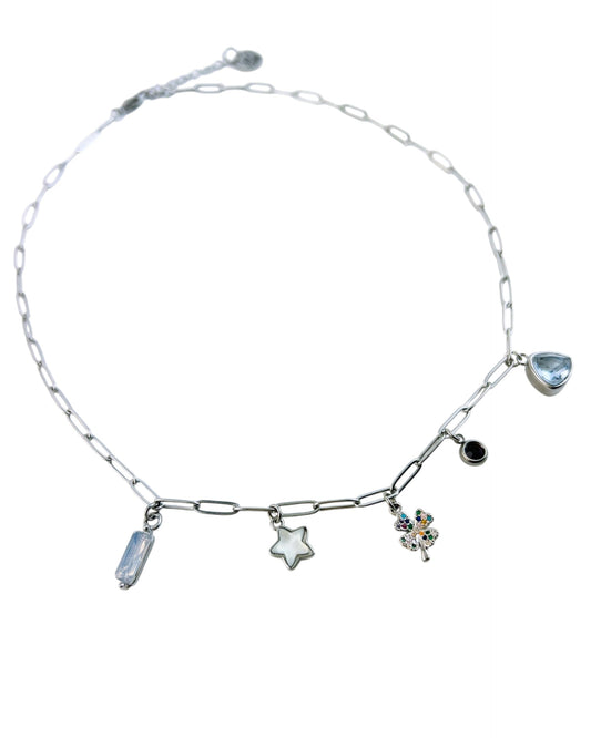 Four Leaf Clover Charm Necklace - Silver